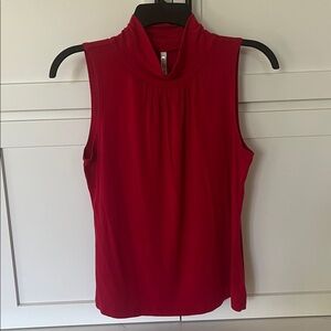 Leo & Nicole Vibrant Red Sleeveless Top. Ruched Neckline